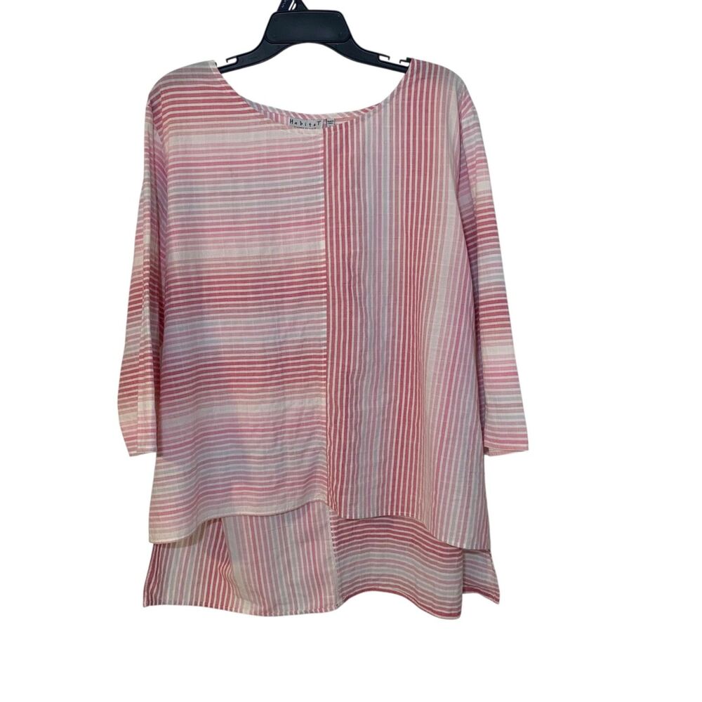 Habitat Womens Striped Pink White Cotton Outdoors Beach Top L Vacation Resort